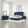 Giya 4pc King Bedroom Set- Classic Tufted Dark Blue Velvet Upholstery