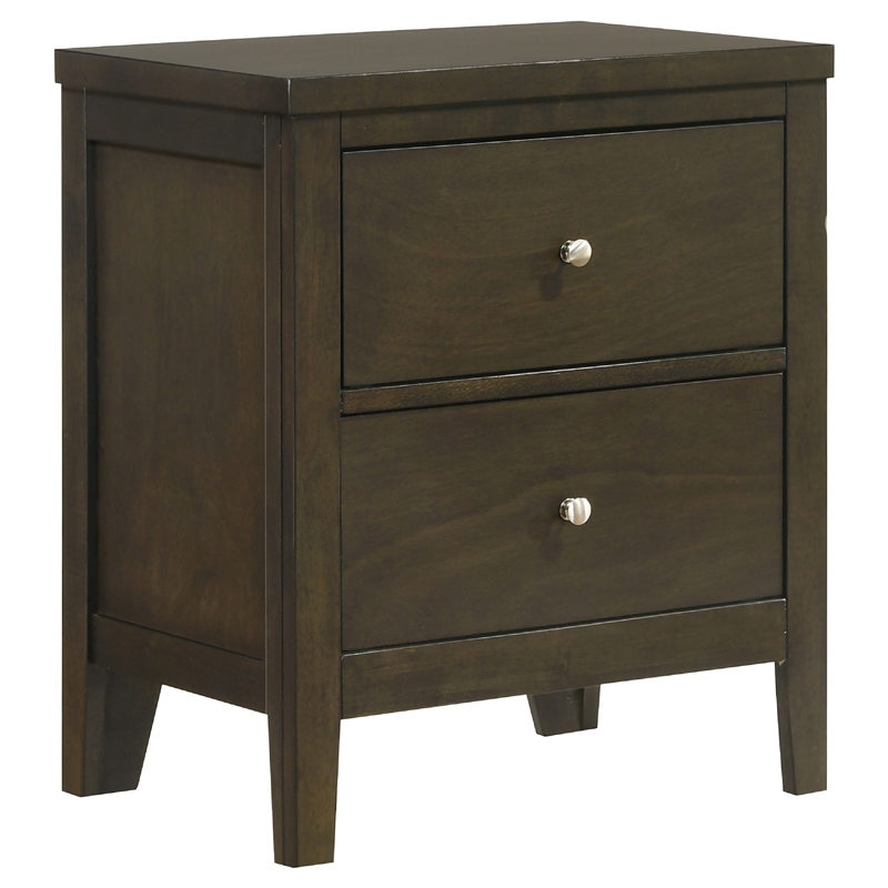 WIly 4 Piece Queen Bedroom Set- Dark Brown- Beige Upholstery- Nickel