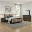 WIly 4 Piece Queen Bedroom Set- Dark Brown- Beige Upholstery- Nickel