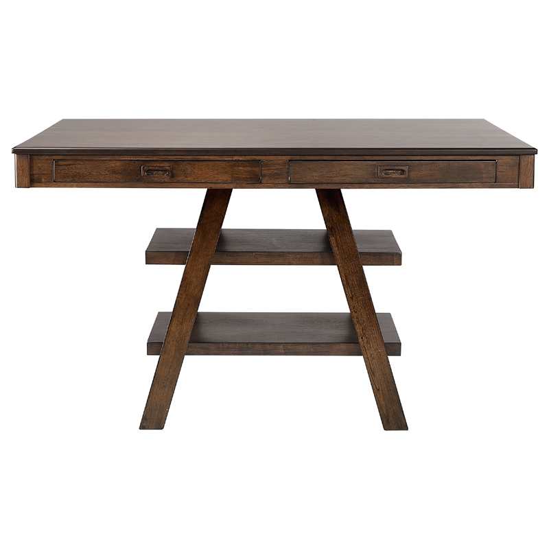 Wey 5pc Counter Height Dining Table and 4 Chairs Set- Brown- 2 Shelves