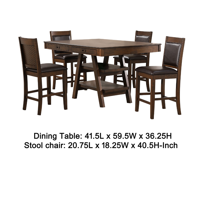 Wey 5pc Counter Height Dining Table and 4 Chairs Set- Brown- 2 Shelves