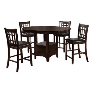 Lessa 5pc Counter Height Dining Table Set w 4 Chairs- Expandable Leaf- Brown