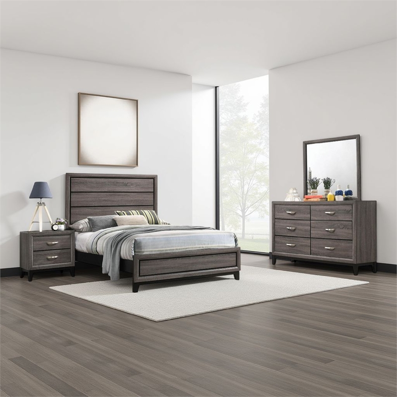 Mela 4pc Full Size Bedroom Set- Dresser- Nightstand- Mirror- Oak Gray
