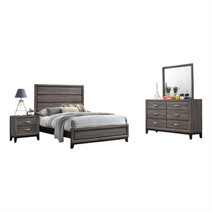 Mela 4pc Full Size Bedroom Set- Dresser- Nightstand- Mirror- Oak Gray