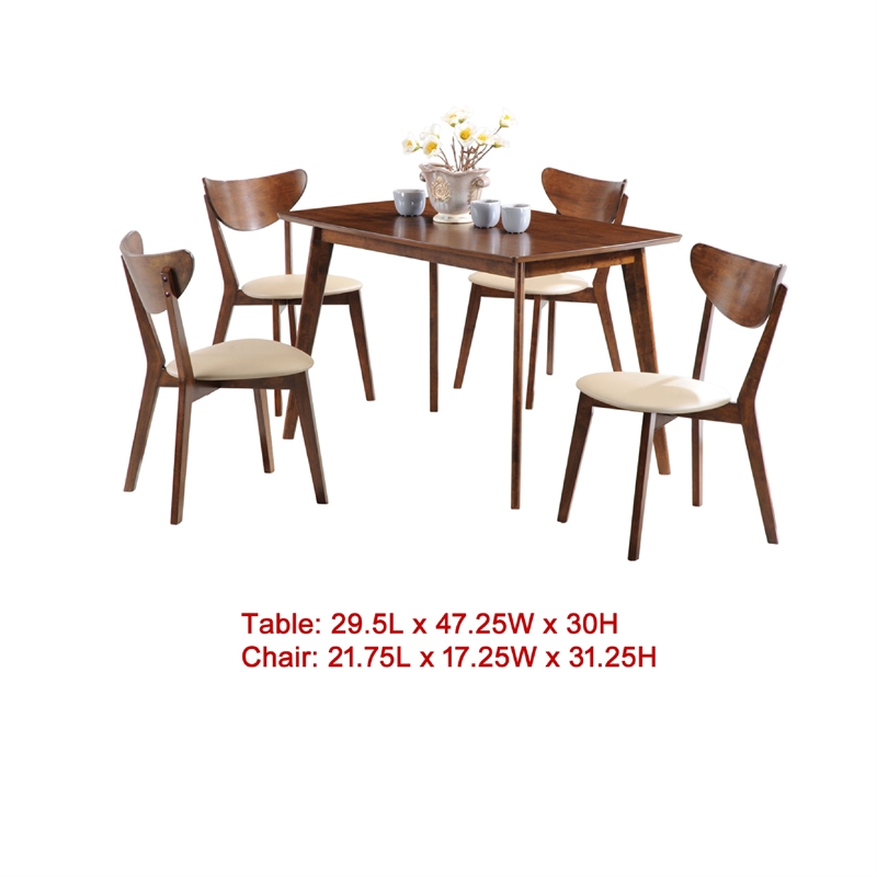 Kosy 5pc Dining Table n 4 Chair Set- Chestnut Brown- Tan Faux Leather