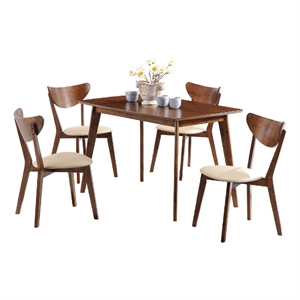 Kosy 5pc Dining Table n 4 Chair Set- Chestnut Brown- Tan Faux Leather