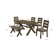 Siny 6pc Dining Table Set- Nutmeg Brown Finish- 4 Padded Chairs and Bench