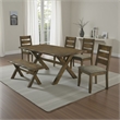 Siny 6pc Dining Table Set- Nutmeg Brown Finish- 4 Padded Chairs and Bench
