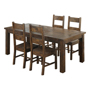 Caly 5pc Dining Table Set- Golden Brown- 4 Side Chairs- Beige Seats