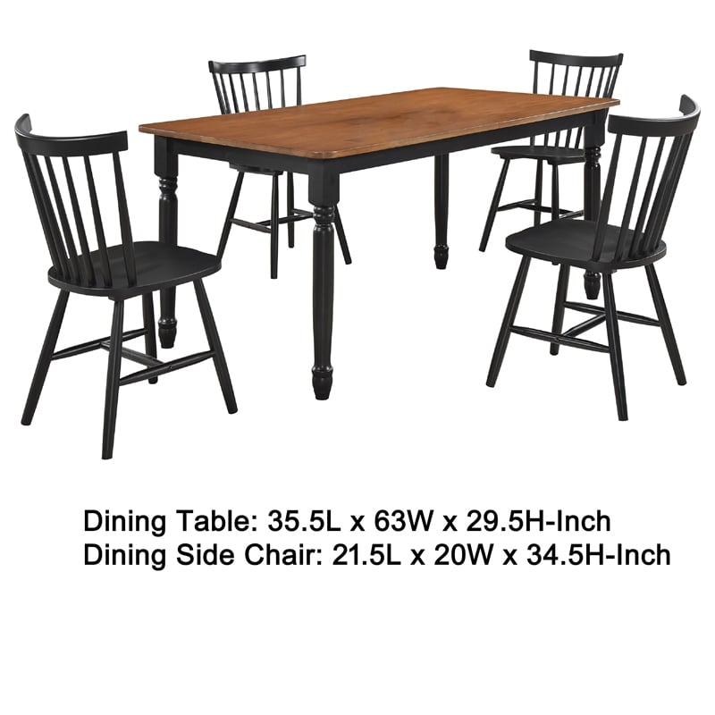 Halie 5pc Dining Table Set- Walnut Brown Wood- 4 Spindle Back Chairs
