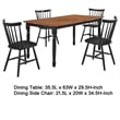 Halie 5pc Dining Table Set- Walnut Brown Wood- 4 Spindle Back Chairs