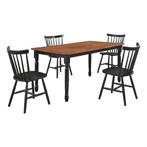 Halie 5pc Dining Table Set- Walnut Brown Wood- 4 Spindle Back Chairs