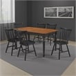 Halie 7pc Dining Table Set- Walnut Brown Wood- 6 Spindle Back Chairs