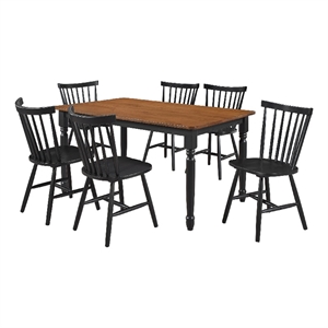 Halie 7pc Dining Table Set- Walnut Brown Wood- 6 Spindle Back Chairs