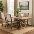 Sev 5pc Dining Table Set- 84-104 Inch Brown Top- 4 Cream Fabric Chairs