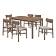Rida 7pc Dining Table Set w 6 Upholstered Chairs- Natural Walnut Brown