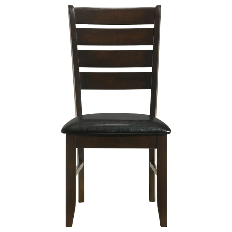 Diyi 5pc Dining Table and 4 Chairs Set w Ladder Back- Brown Faux Leather