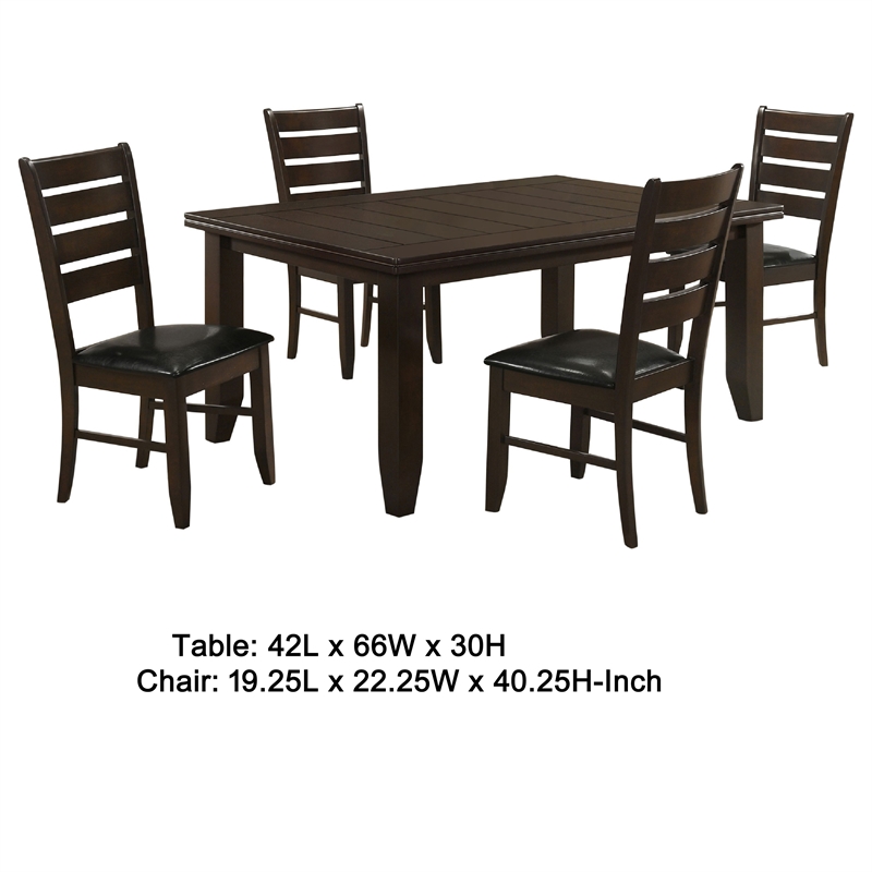 Diyi 5pc Dining Table and 4 Chairs Set w Ladder Back- Brown Faux Leather