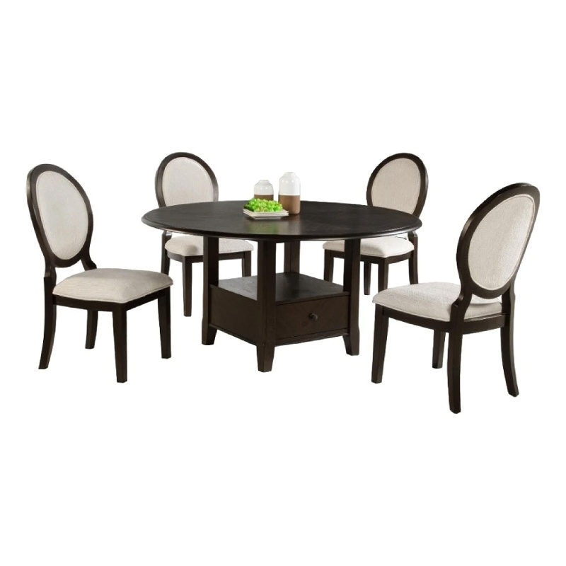Tipa 5pc Dining Table Set- Dark Brown Round Wood Top- Storage Base