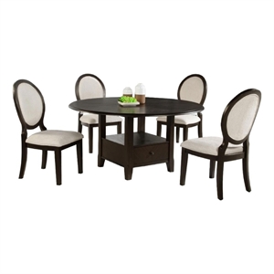Tipa 5pc Dining Table Set- Dark Brown Round Wood Top- Storage Base