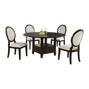Tipa 5pc Dining Table Set- Dark Brown Round Wood Top- Storage Base