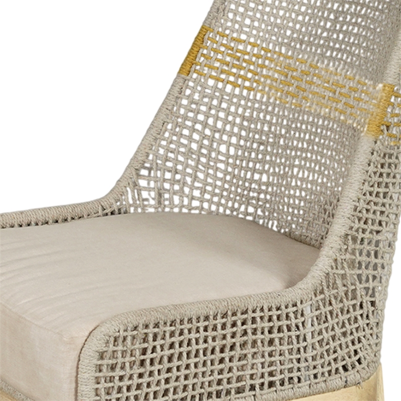 Avira Dining Chair- Handcrafted Mango Wood- Cotton Rope Weaving- Beige Cushion