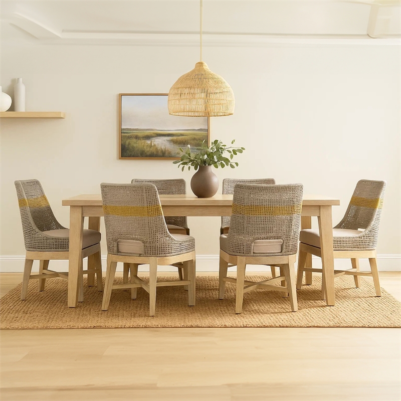 Avira Dining Chair- Handcrafted Mango Wood- Cotton Rope Weaving- Beige Cushion