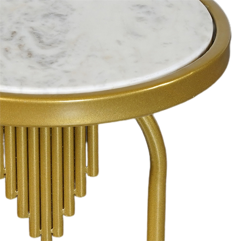 Soho Side End Table with Round Marble Top- Gold Oblong Frame- 21-Inch Height