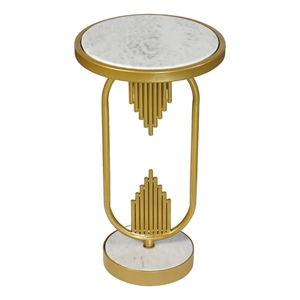 Soho Side End Table with Round Marble Top- Gold Oblong Frame- 21-Inch Height