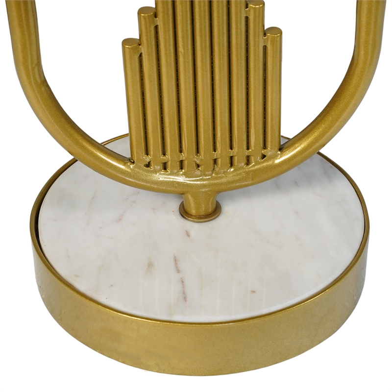 Soho Side End Table with Round Marble Top- Gold Oblong Frame- 21-Inch Height