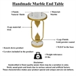 Soho Side End Table with Round Marble Top- Gold Oblong Frame- 21-Inch Height