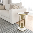 Soho Side End Table with Round Marble Top- Gold Oblong Frame- 21-Inch Height