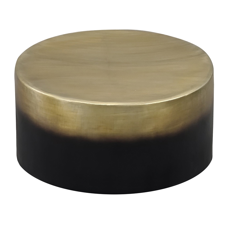 Dyan Coffee Table- 34.5 Inch Round Drum Shape- Black- Gold Antique Brass Ombre