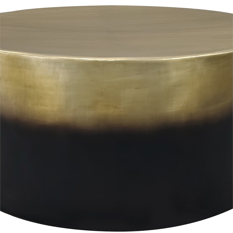 Dyan Coffee Table- 34.5 Inch Round Drum Shape- Black- Gold Antique Brass Ombre