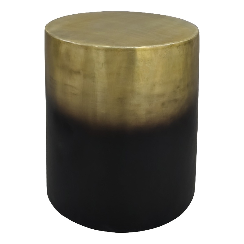 Dyan 20 Inch Side End Table- Round Drum Shape- Black- Gold Antique Brass Ombre