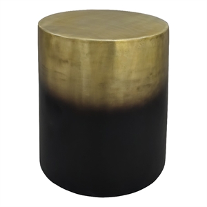 Dyan 20 Inch Side End Table- Round Drum Shape- Black- Gold Antique Brass Ombre