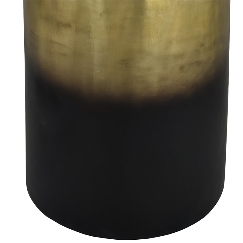 Dyan 20 Inch Side End Table- Round Drum Shape- Black- Gold Antique Brass Ombre