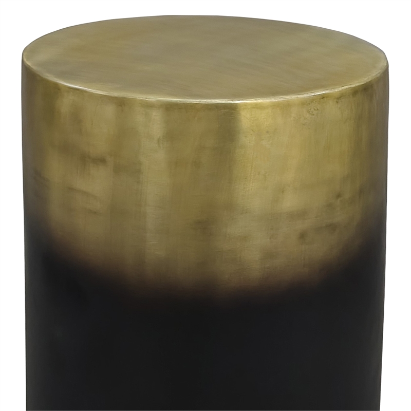 Dyan 20 Inch Side End Table- Round Drum Shape- Black- Gold Antique Brass Ombre