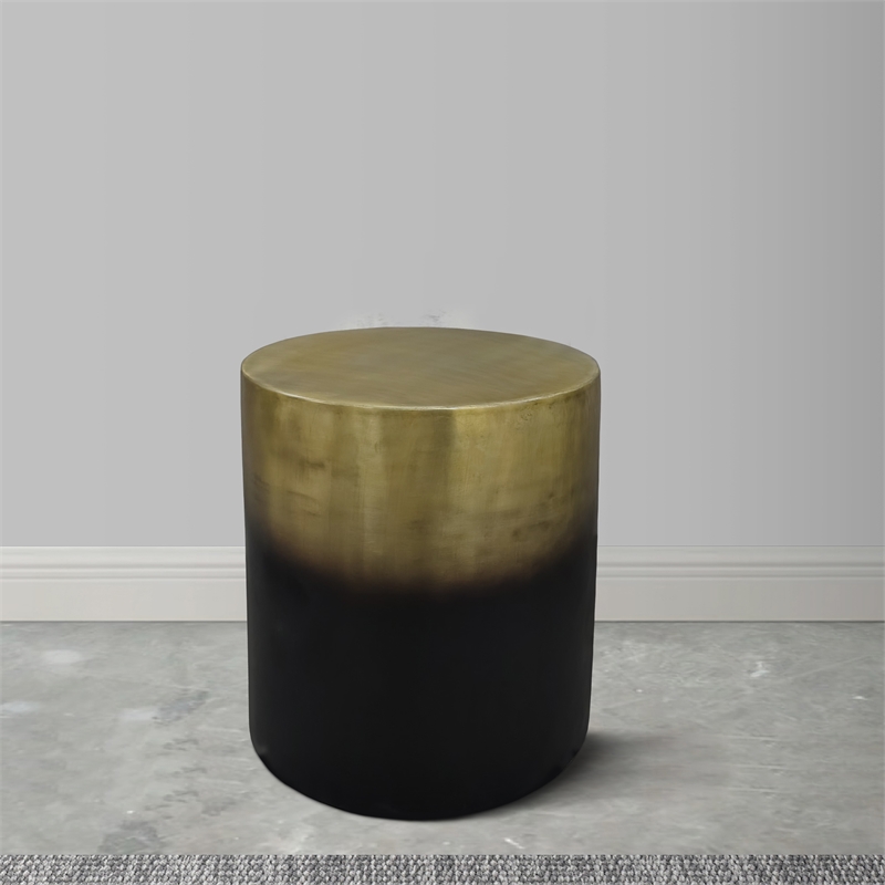 Dyan 20 Inch Side End Table- Round Drum Shape- Black- Gold Antique Brass Ombre