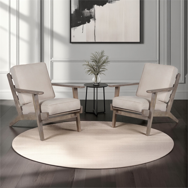 Amber Accent Chair- Handcrafted Washed Mango Wood-  Fabric Cushions- Angled Legs