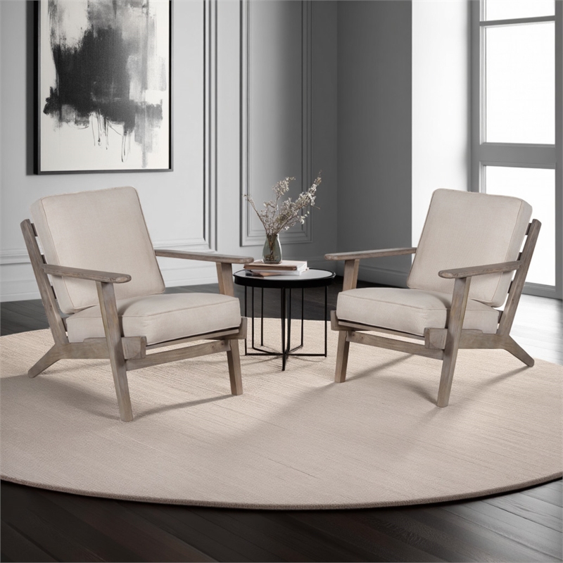 Amber Accent Chair- Handcrafted Washed Mango Wood-  Fabric Cushions- Angled Legs