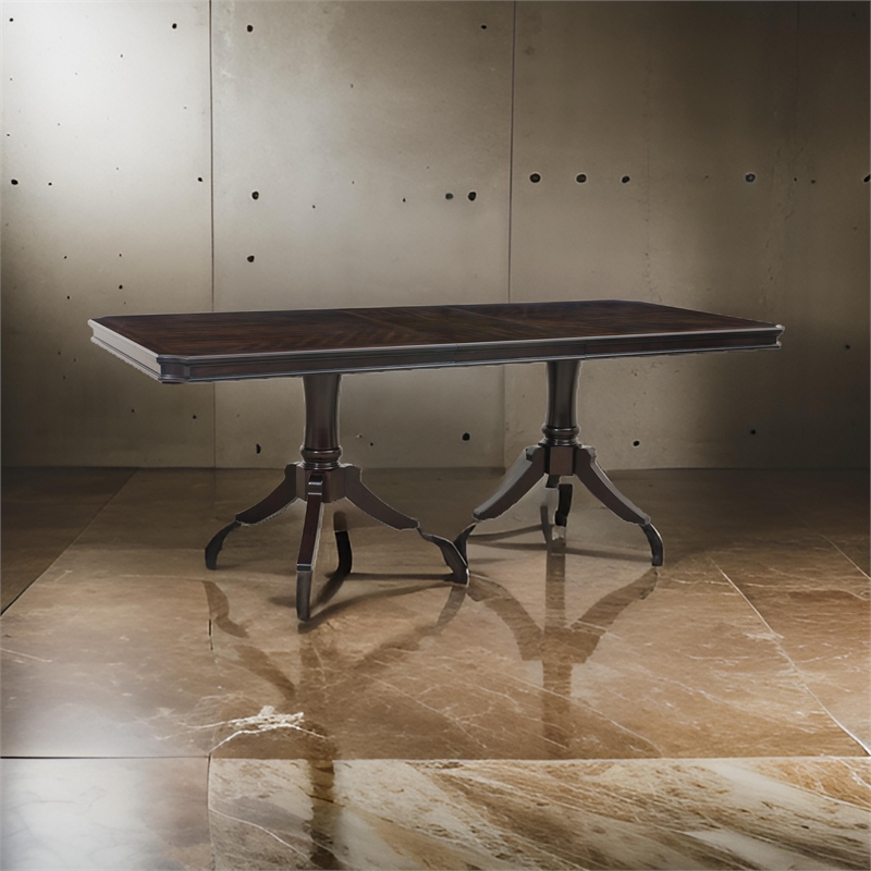 Stoe 76-96 Inch Dining Table-Rectangular Extendable-Pedestal Base-Brown