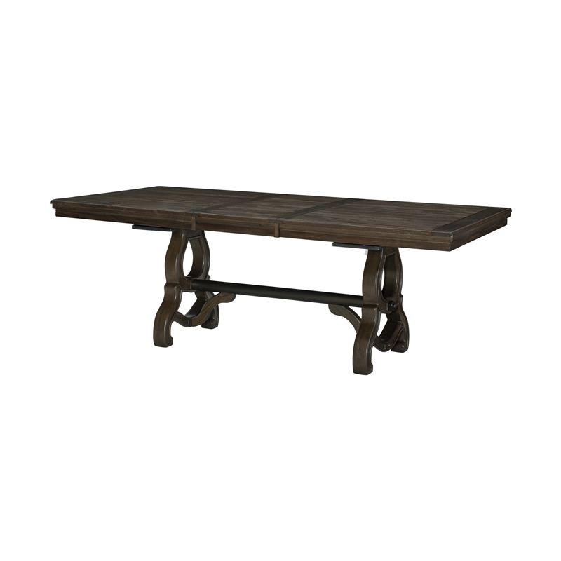 Vill 68-86 Inch Dining Table-Extension Leaf-Metal Braces Brown Solid Wood
