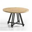 Tete 47 Inch Dining Table-Solid Brown Wood Round Top-Black Metal Base