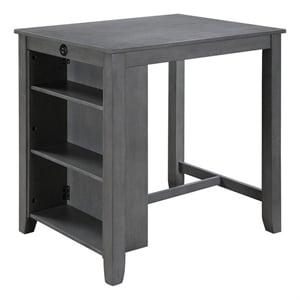 Ham 36 Inch Counter Height Small Dining Table with Shelves-USB Port-Gray
