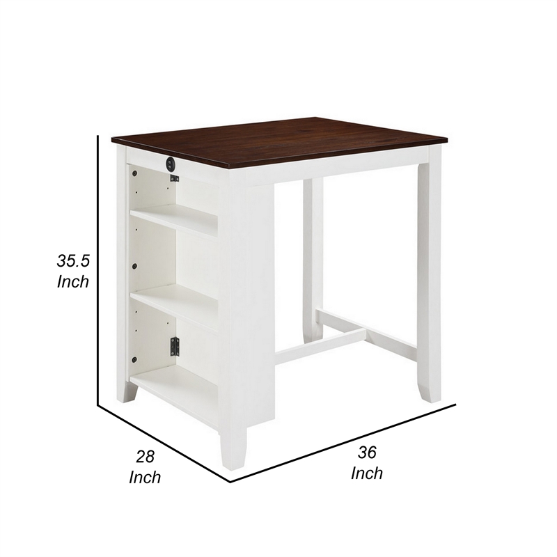 Ham 36 Inch Counter Height Small Dining Table with Shelves-USB Port-White