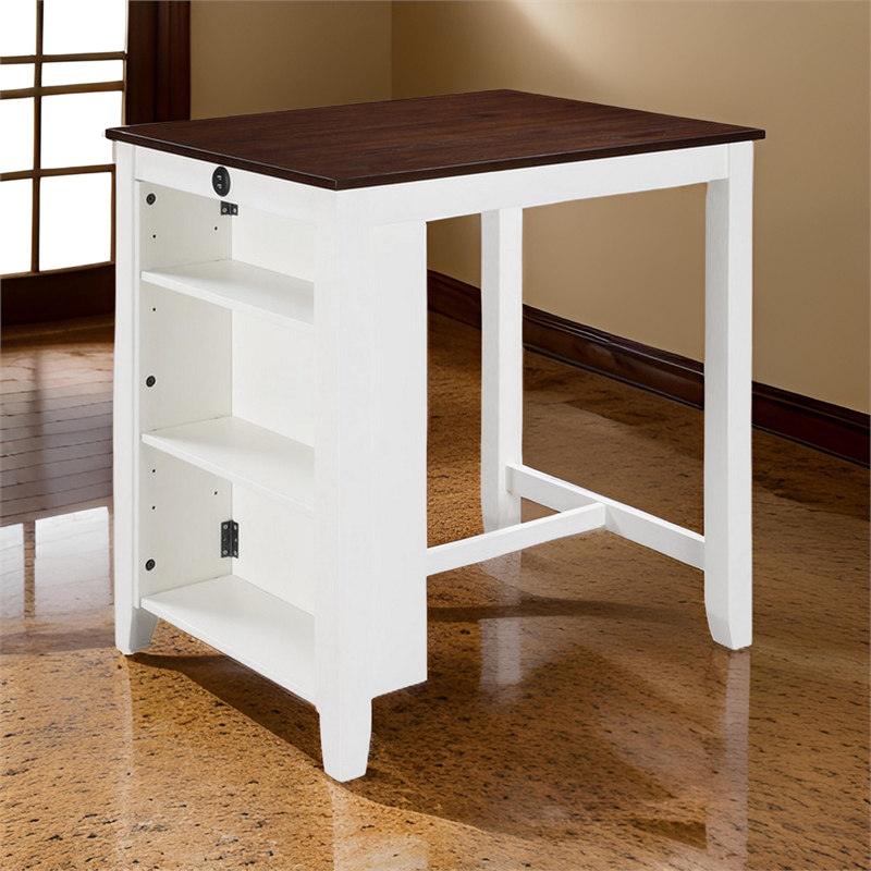 Ham 36 Inch Counter Height Small Dining Table with Shelves-USB Port-White