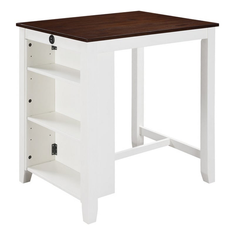 Ham 36 Inch Counter Height Small Dining Table with Shelves-USB Port-White
