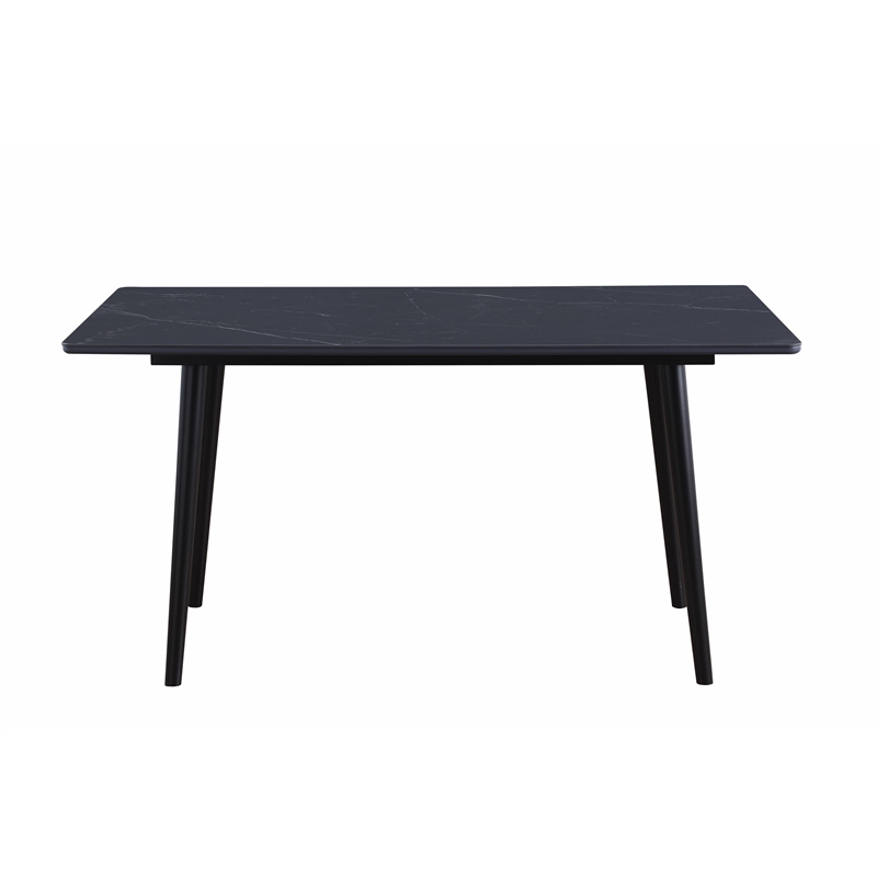 Aikya 60 Inch Dining Table-Black Sintered Stone-Tapered Metal Legs