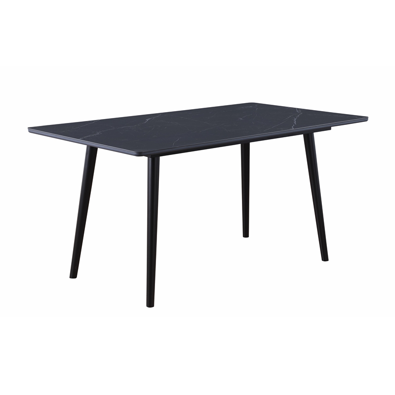 Aikya 60 Inch Dining Table-Black Sintered Stone-Tapered Metal Legs